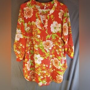 Est 1946 Vibrant Plus Size Coral Floral Blouse